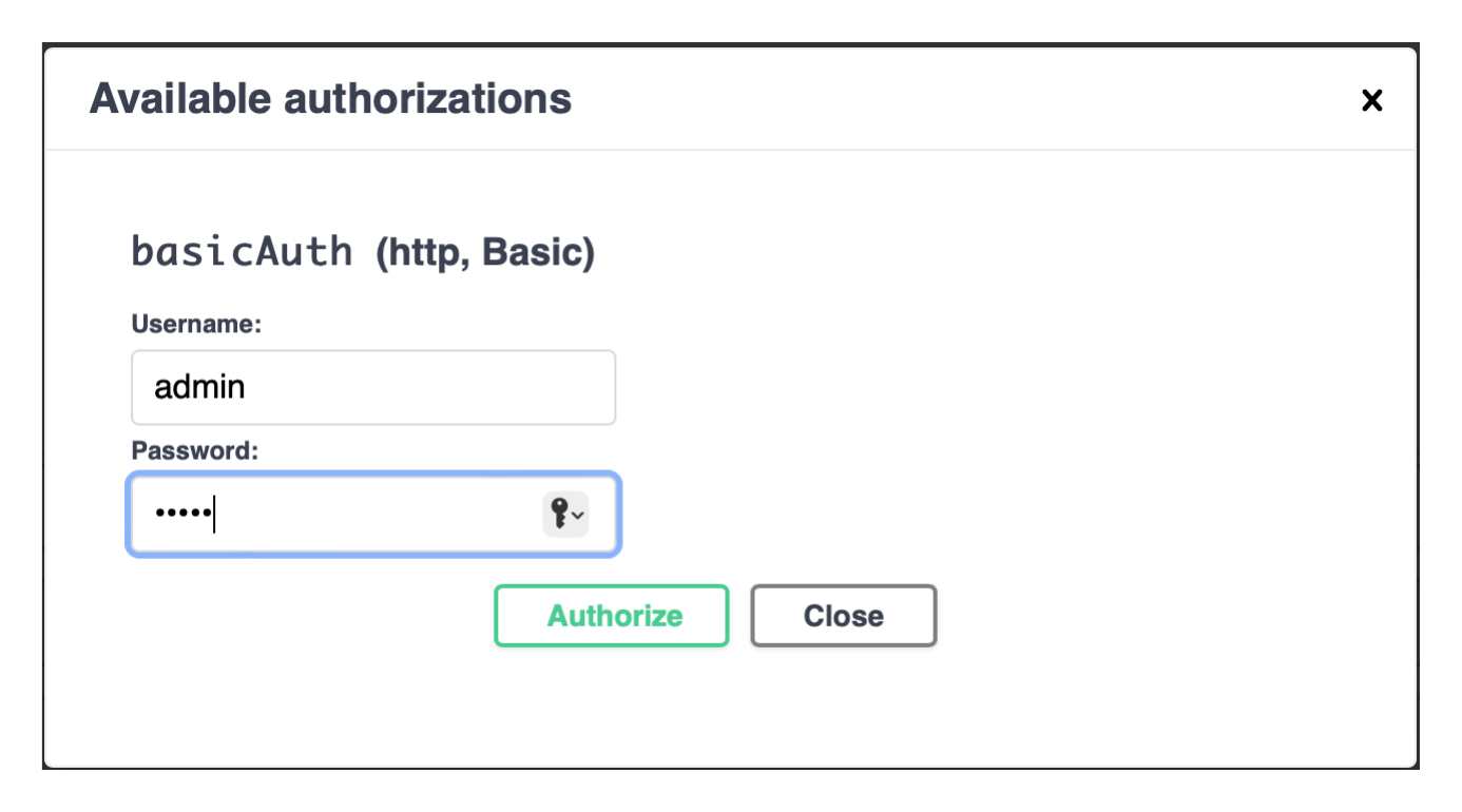 Authorize authorizations window in Swagger UI to authorize access to the Corda cluster